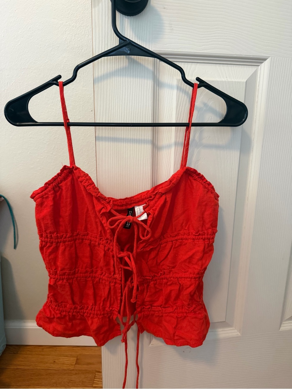 H&M Red Lace-Up Smocked Cami Tank